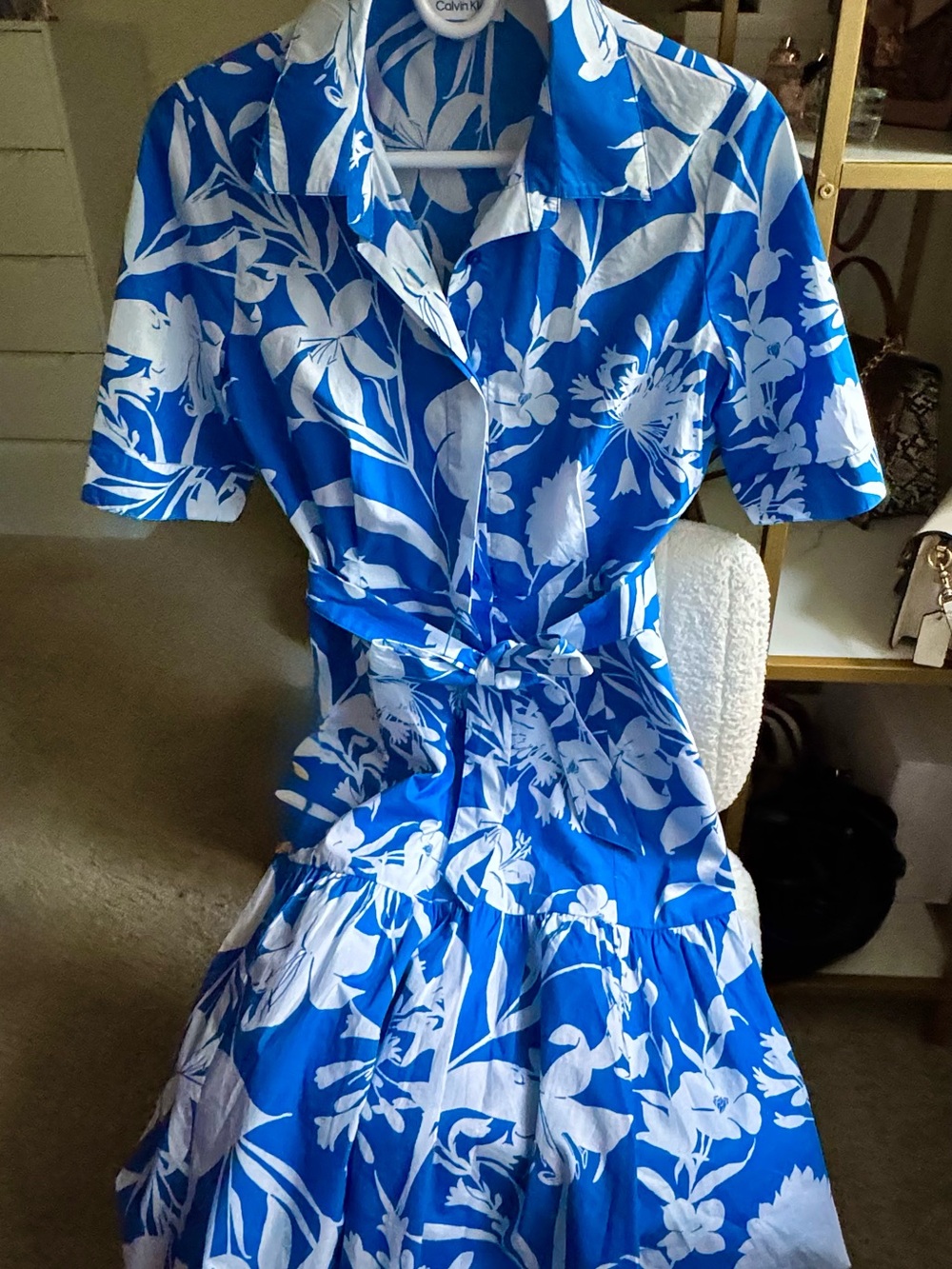 Calvin Klein Blue & White Floral Shirt Dress